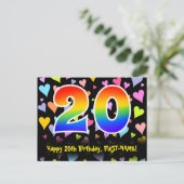 20e verjaardag: Fun Hearts Pattern, Regenboog 20 Briefkaart (Staand voorkant)