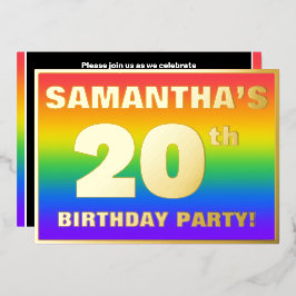 20e verjaardag: Fun, kleurrijk regenboogpatroon Folie Uitnodiging