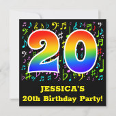 20e verjaardag: Fun Music Symbols, Rainbow 20 Kaart (Voorkant)