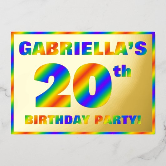 20e verjaardag - Fun, regenboogspectrum "20" Folie Uitnodiging (Voorkant)