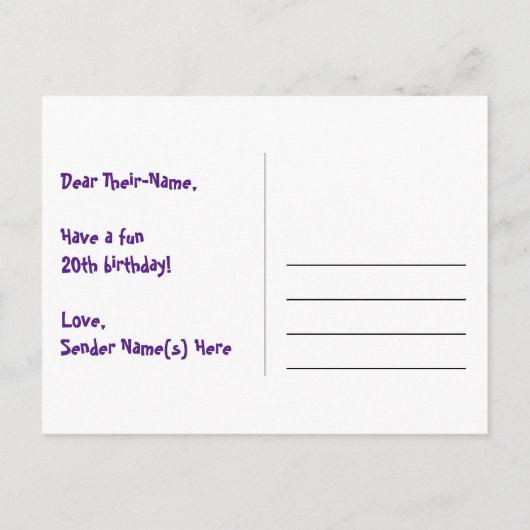 20e verjaardag: Fun Stars Pattern, Rainbow 20, Naa Briefkaart (Achterkant)