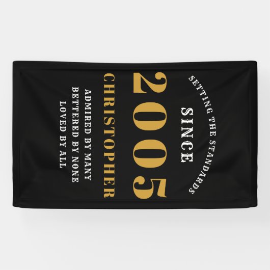 20e Verjaardag Geboren 2005 Naam Toevoegen Zwart G Spandoek (Horizontaal)