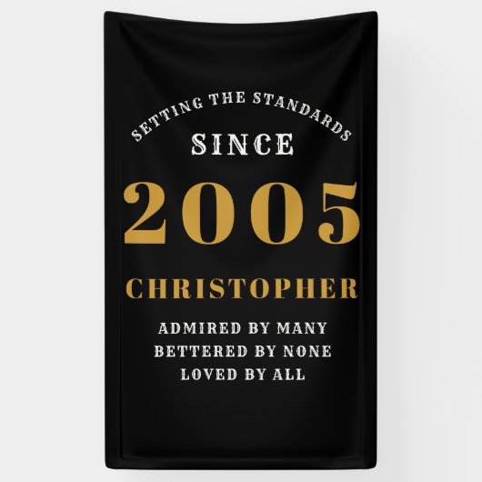 20e Verjaardag Geboren 2005 Naam Toevoegen Zwart G Spandoek (Verticaal)