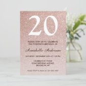 20e verjaardag Glam Roze Rose Gold Glitter Ombre Kaart (Staand voorkant)