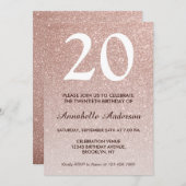 20e verjaardag Glam Roze Rose Gold Glitter Ombre Kaart (Voorkant / Achterkant)