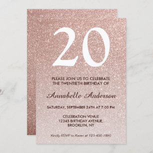 20e verjaardag Glam Roze Rose Gold Glitter Ombre Kaart