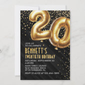 20e verjaardag Gold Black Invitation Kaart (Voorkant)