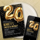 20e verjaardag Gold Black Invitation Kaart