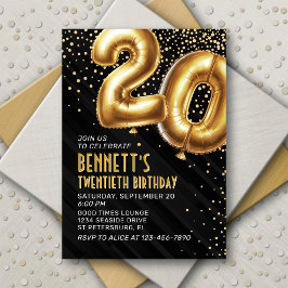20e verjaardag Gold Black Invitation Kaart
