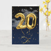 20e verjaardag Gold Mylar ballon en Confetti Card Kaart (Gele Bloem)