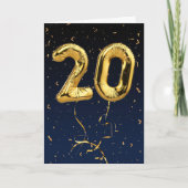 20e verjaardag Gold Mylar ballon en Confetti Card Kaart (Voorkant)