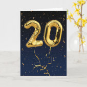 20e verjaardag Gold Mylar ballon en Confetti Card Kaart (Gele Bloem)