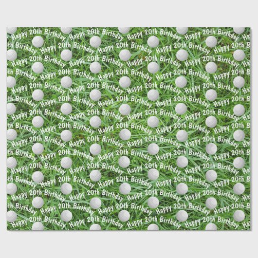 20e verjaardag Golf-ballen op gras-wrappingpapier Cadeaupapier (Vlak)