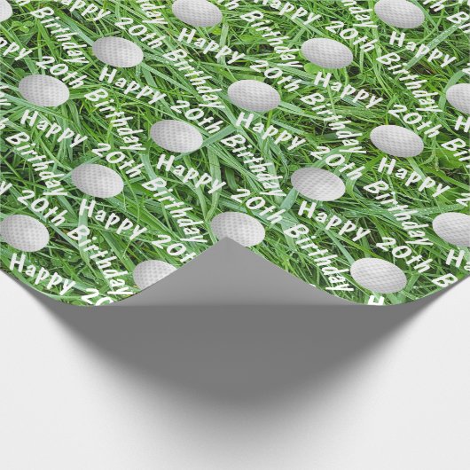 20e verjaardag Golf-ballen op gras-wrappingpapier Cadeaupapier (Hoek)