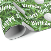 20e verjaardag Golf-ballen op gras-wrappingpapier Cadeaupapier (Rol Hoek)