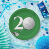 20e verjaardag golfbal en club op groen papieren bordje (Feest)
