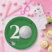20e verjaardag golfbal en club op groen papieren bordje (Feest)