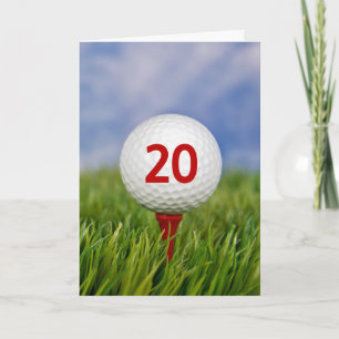 20e verjaardag Golfbal op rood T-shirt Kaart