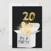 20e verjaardag goudballonnen in witte doos kaart (Voorkant)