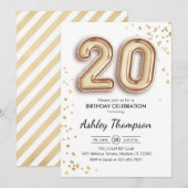 20e verjaardag - Gouden ballonnen Kaart (Voorkant / Achterkant)