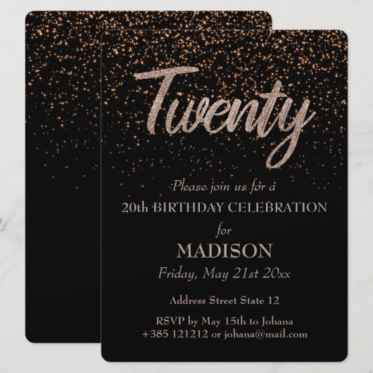20e verjaardag Gouden Glitter Kaart (Voorkant / Achterkant)