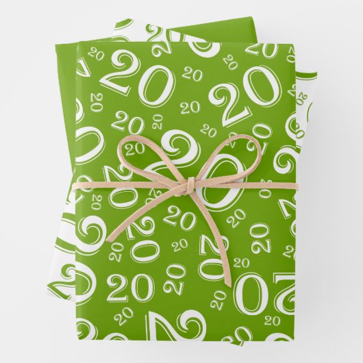 20e verjaardag Groen en Witte nummerpatroon 20 Inpakpapier Vel (In situ)