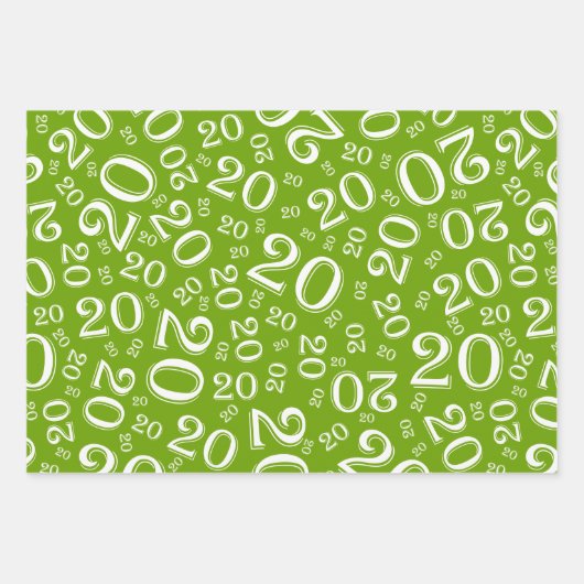 20e verjaardag Groen en Witte nummerpatroon 20 Inpakpapier Vel (Voorkant)
