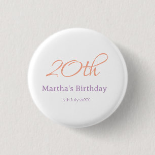 20e verjaardag groen paarse naam eenvoudig trendy  ronde button 3,2 cm