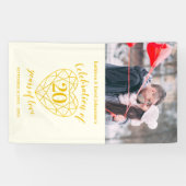 20e verjaardag hart gepersonaliseerde foto gouden spandoek (Horizontaal)