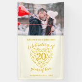 20e verjaardag hart gepersonaliseerde foto gouden spandoek (Verticaal)