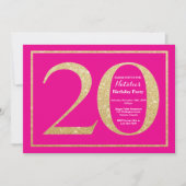 20e verjaardag Hot Pink en Gold Glitter Kaart (Voorkant)
