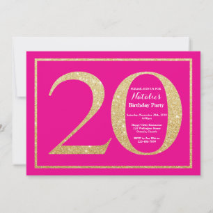 20e verjaardag Hot Pink en Gold Glitter Kaart