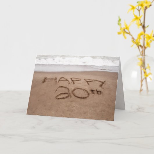 20e verjaardag in de zand op strand kaart (Gele Bloem)