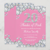 20e verjaardag Invitation roze en Silver Diamond Kaart (Voorkant / Achterkant)