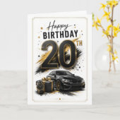 20e Verjaardag Jongen Auto Kaart (Gele Bloem)
