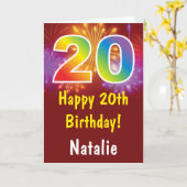 20e verjaardag kleurrijk regenboog vuurwerk rood kaart (Gele Bloem)