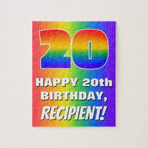 20e verjaardag: kleurrijk, vun regenboogpatroon # legpuzzel