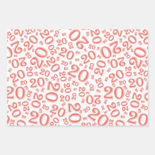 20e verjaardag Koraal/Wit Willekeurig Nummerpatroo Inpakpapier Vel (Voorkant 2)