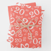 20e verjaardag Koraal/Wit Willekeurig Nummerpatroo Inpakpapier Vel (In situ)