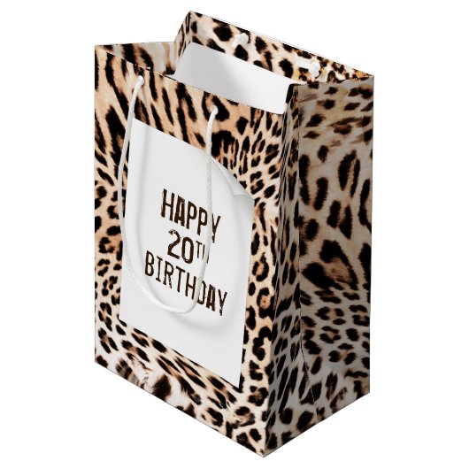 20e verjaardag Leopard Bont Print Medium Gift Bag Medium Cadeauzakje (Voorkant Gekanteld)