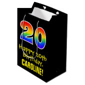 20e verjaardag: Leuk, Vet, Kleurrijk, Regenboog "2 Medium Cadeauzakje (Voorkant Gekanteld)