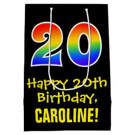 20e verjaardag: Leuk, Vet, Kleurrijk, Regenboog "2 Medium Cadeauzakje