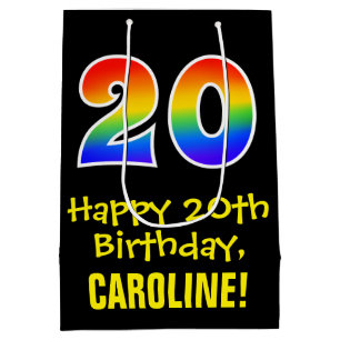 20e verjaardag: Leuk, Vet, Kleurrijk, Regenboog "2 Medium Cadeauzakje