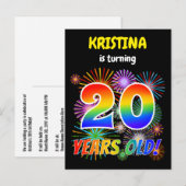 20e verjaardag - Leuk vuurwerk, Regenboog look "20 Briefkaart (Voorkant / Achterkant)