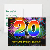 20e verjaardag - Leuk vuurwerkpatroon + Regenboog  Briefkaart (Voorkant / Achterkant)