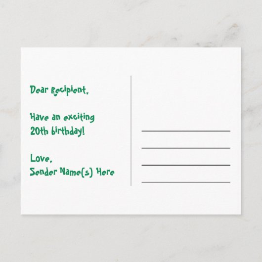 20e verjaardag - Leuk vuurwerkpatroon + Regenboog  Briefkaart (Achterkant)