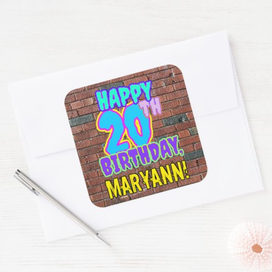 20e verjaardag - Leuke, stedelijke graffiti geïnsp Vierkante Sticker (Envelop)