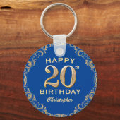 20e verjaardag Lijst Blauw en Glitter Glitter Sleutelhanger (Voorkant)