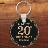 20e verjaardag Lijst voor zwarte feestdag en goudg Sleutelhanger (Voorkant)