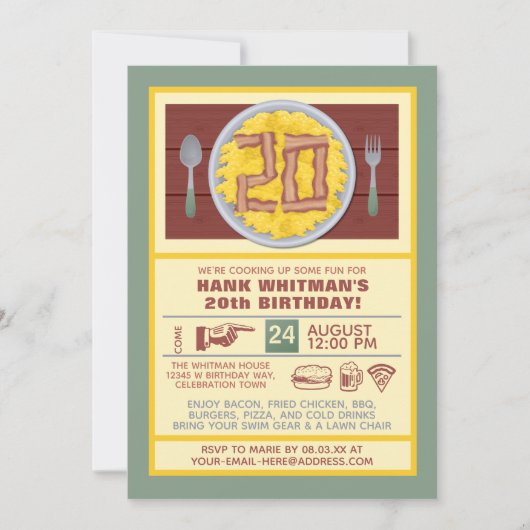 20e verjaardag Mannen funny Bacon Eggs Thema Kaart (Voorkant)